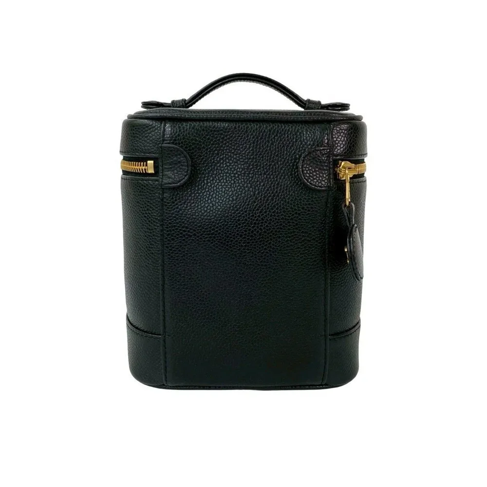 CHANEL Black Caviar Leather Logo Vanity Bag